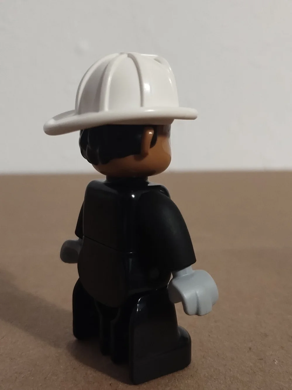 Lego Duplo Figure Fireman white hat (fire on hat) black uniform